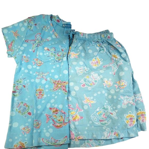 Fresh Produce Womens Pj Set Size Small 100% Cotton Sea Turtles Fish Used - Picture 10 of 10